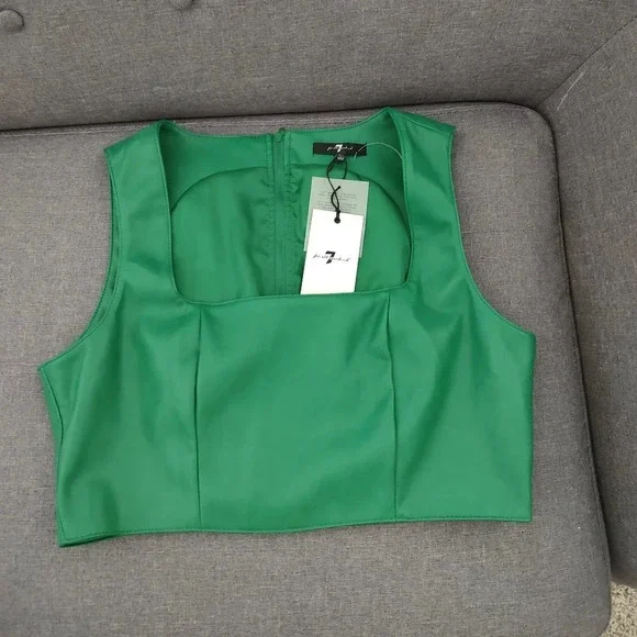 7 for All Mankind Faux Leather Crop Top L - Picture 4 of 5